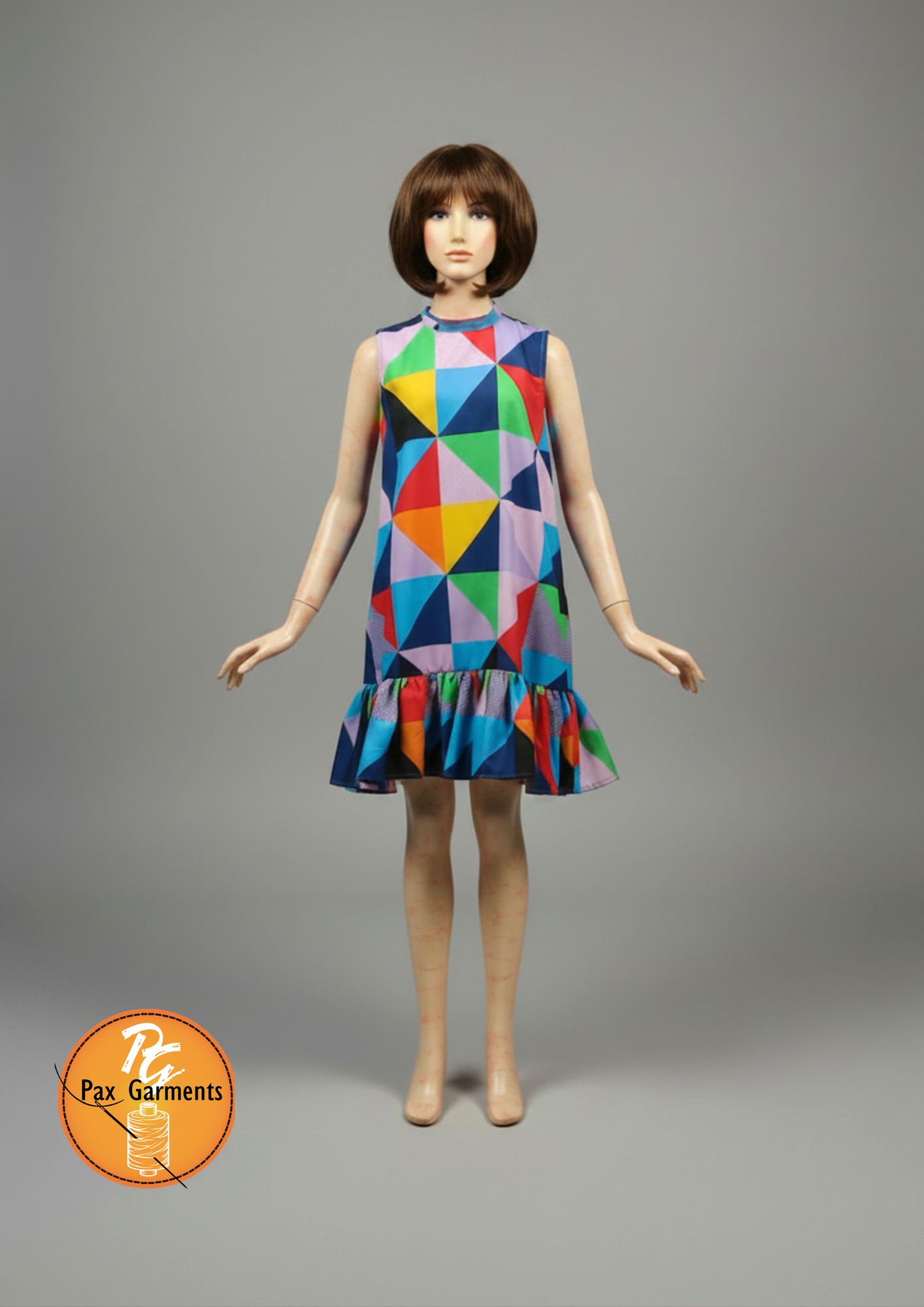 Geometric multi-color pattern dress