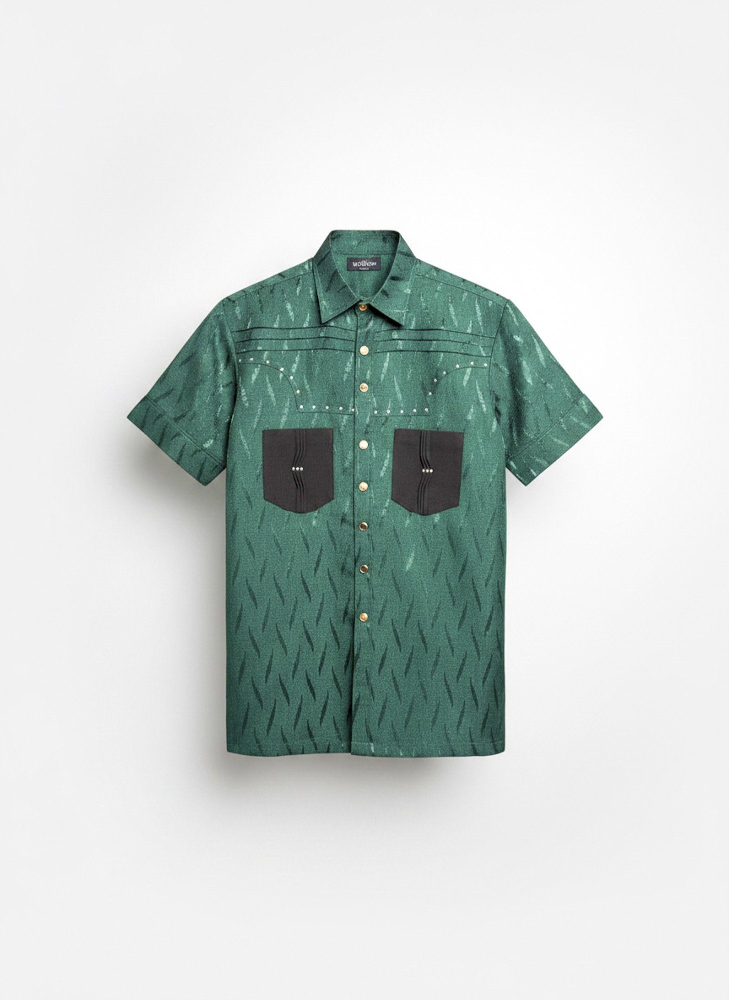  Amani Yani Amati men's set features a coastal teal button-down shirt with a unique textured pattern. 